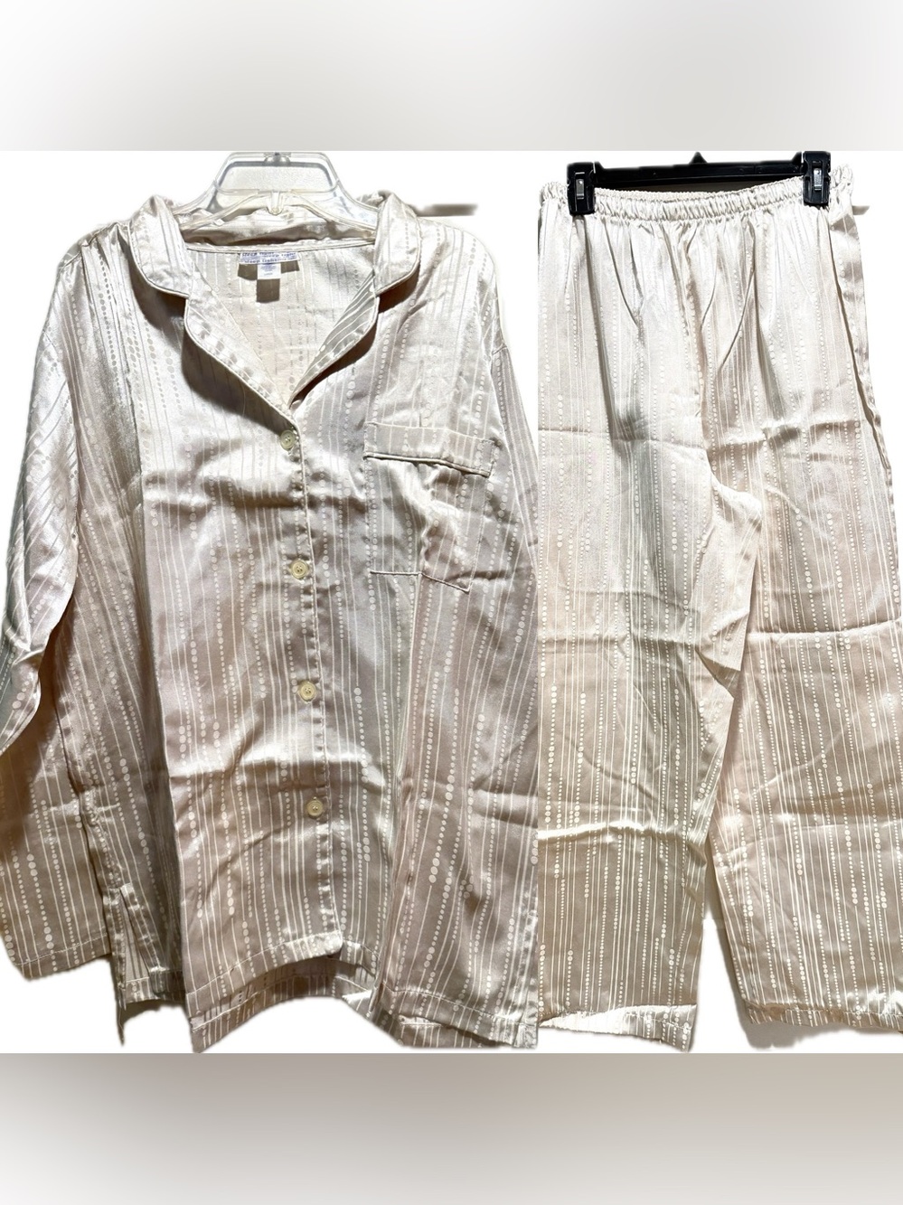Sleep Tight cream tonal dotted stripe satin pajamas L